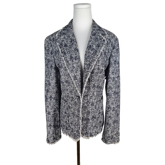Talbot's Cotton Blend Tweed‎ Blaze 14 Large Blue Navy White Tweed Open Front - Picture 1 of 10